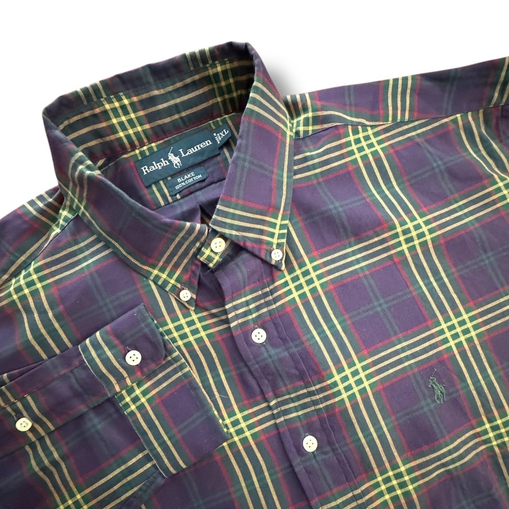 Ralph Lauren‎ Blake Plaid Button Down Shirt Men's XL 100% Cotton Casual